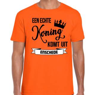 👉 Koningsdag t-shirt oranje active mannen - echte Koning komt uit Enschede heren