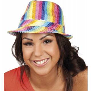 👉 Trilby hoedje active hoed met pailletten - regenboog glitter