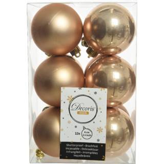 👉 Kerstbal bruin kunststof glans active 12x stuks kerstballen toffee 6 cm glans/mat