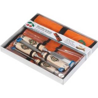 👉 Steekbeitelset wit beukenhout | 10, 16, 20, 26 mm heft van 4-delig lederen roltas 1 stuk - 1151000 4016649110167