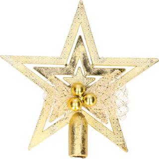 Kerstboom goud active Mini piek 14 cm met glitters - Kleine kerstpieken