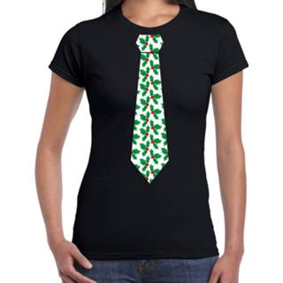 👉 Stropdas zwart active vrouwen Kerst T-shirt mistletoe patroon voor dames