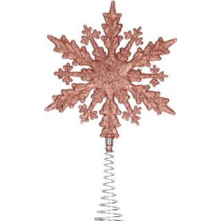 👉 Kerstboom roze kunststof rose active platte sneeuwvlok piek glitter donker roze/rose 20 cm