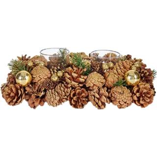 👉 Kaarsenhouder donkergroen goud active Kerst thema ornament gold/green nature 29 x 18 11 cm