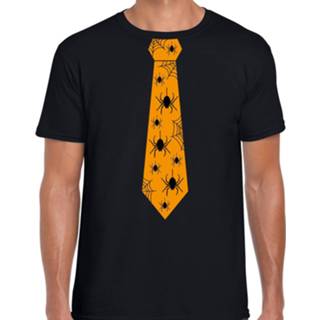 👉 Feest stropdas zwart active mannen Halloween thema verkleed t-shirt spinnen heren