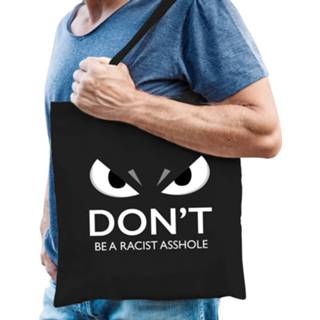 👉 Katoenen tas zwart active Dont be racist cadeau voor volwassenen