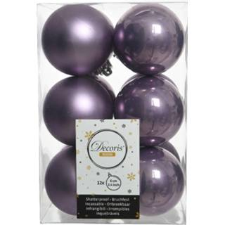 👉 Kerstbal lila paars kunststof glans active 12x stuks kerstballen heide 6 cm glans/mat