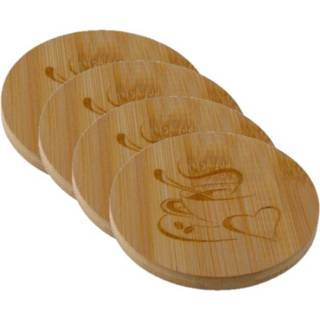 👉 Onderzetter houten active Set van 4x stuks ronde glazen onderzetters 10 x cm