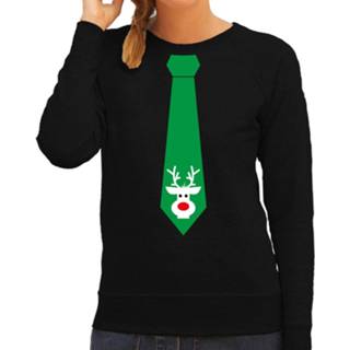 👉 Stropdas zwart active reindeer vrouwen Kersttrui/Kerst sweater rendier voor dames