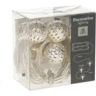 Lichtsnoer metalen zilver active Lichtslinger/lichtsnoer met 10 decoratieve balletjes 100 cm op batterijen