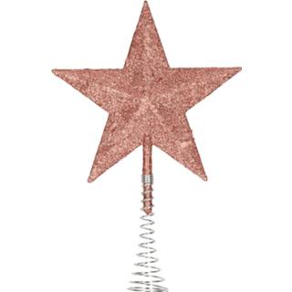 👉 Kerstboomster roze kunststof rose active kerstboom ster piek glitter donker roze/rose 20 cm