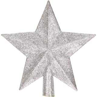 Kerstboom zilver active Mini piek 14 cm met glitters - Kleine kerstpieken