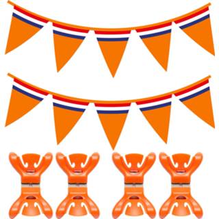 👉 Vlaggenlijn oranje active vlaggetjes/vlaggenlijn met slingerklemmen voor binnen - 10m
