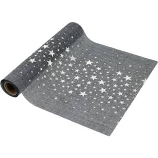 👉 Decoratie stof grijs active stof/tafelloper met sterren 28 x 200 cm