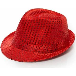 👉 Trilby hoedje rood active hoed met pailletten - glitter