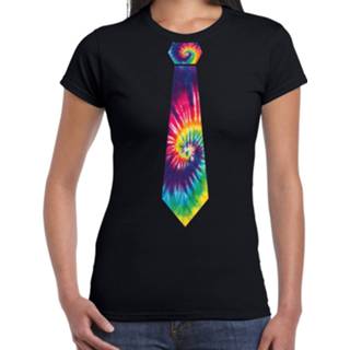 👉 Feest stropdas zwart active vrouwen Hippie thema verkleed t-shirt tie dye voor dames -