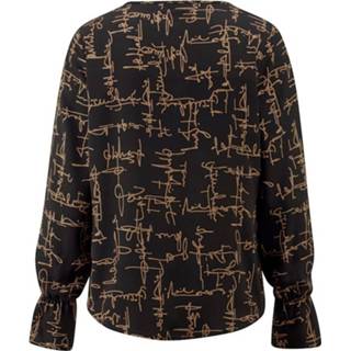 👉 Blous elastisch viscose vrouwen allover zwart Blouse smokmateriaal aan de mouwzomen Alba Moda Zwart/Cognac 4055708071353 4055708071346