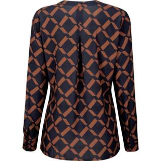 👉 Blous viscose vrouwen grafisch marine Blouse met dessin rondom Alba Moda Cognac/Marine 4055707226822