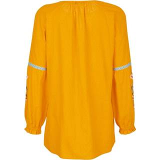 👉 Tuniek katoen effen geel vrouwen met luxueus borduursel Alba Moda 4055708723399 4055708723344