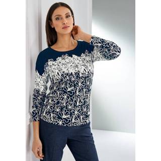👉 Trui marine wit gebloemd vrouwen met bloemenprint Alba Moda Marine/Wit 4055709334600 4055709334570