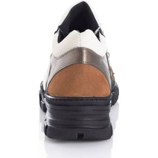 👉 Sneakers leer effen vrouwen mix van nappaleer offwhite bruin Sneaker met vetersluiting in wandelschoenstijl Alba Moda Offwhite/Bruin 4055706881190 4055706881213