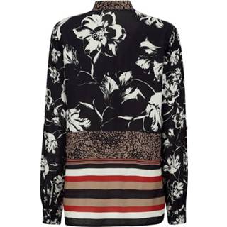 👉 Blous zwart rood viscose gebloemd vrouwen bloemendessin Blouse met galonprint Alba Moda Zwart/Cognac/Rood 4055709086295 4055709086240