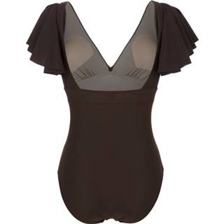 👉 Badpak kunstvezels bruin effen vrouwen met volant Opera 4064435732772 4064435732741
