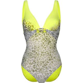 👉 Badpak kunstvezels vrouwen geel animalprint met siergesp voor Opera 4064435733311