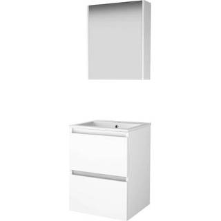 👉 Badmeubelset wit porseleinen MDF lak ice white Basic-Line Comfort 46 - 50x46cm greeploos 2 lades wastafel 1 kraangat Spiegelkast C46GL50PIW 8718835109226