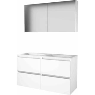 👉 Badmeubelset wit acryl MDF lak ice white Basic-Line Comfort 46 - 120x46cm greeploos 4 lades wastafel 0 kraangaten Spiegelkast 1810471 8718835113032