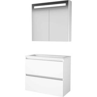 👉 Badmeubelset wit acryl MDF lak ice white Basic-Line Premium 39 - 80x39cm greeploos 2 lades wastafel 0 kraangaten Spiegelkast geintegreerde LED verlichting 1810330 8718835111625