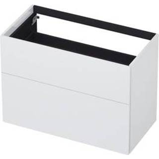 👉 Wastafelonderkast wit MDF lak mat INK P2O - 90x45x65cm 2 lades push open rechte opdekfronten 1259055 8718835049836