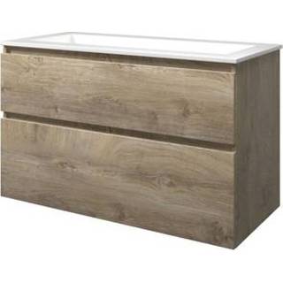 👉 Badmeubelset wit glans MFC Raw Oak Proline Elegant - 100x46x62cm polystone wastafel 0 kraangaten a symmetrisch oak/Glans 1816401 8718835067045
