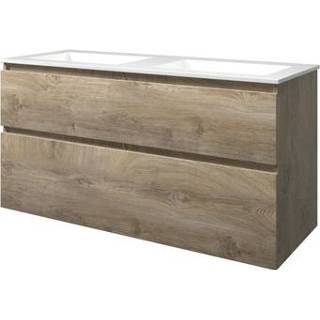 👉 Badmeubelset wit glans MFC Raw Oak Proline Elegant - 120x46x62cm polystone wastafel 0 kraangaten a symmetrisch oak/Glans 1816461 8718835067403