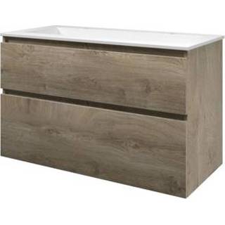 👉 Badmeubelset wit MFC Raw Oak Proline Elegant - 100x46x62cm polystone wastafel 2 kraangaten a symmetrisch oak/Mat 1816451 8718835067090