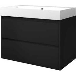 👉 Badmeubelset zwart wit MDF lak glans mat Proline Loft - 80x46x62cm polystone wastafel 1 kraangat symmetrisch zwart/Glans 1816856 8718835068691