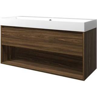 👉 Badmeubelset wit glans MFC cabana oak Proline Loft - 120x46x62cm polystone wastafel 1 kraangat met schap oak/Glans 1816753 8718835068318