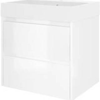 Proline Loft Badmeubelset - 60 polystone wastafel 1 kraangat symmetrisch mdf lak glans Mat wit 1816834 Badmeubelset wit MDF lak glans Proline Loft - 60x46x62cm polystone wastafel 1 kraangat symmetrisch wit/Mat 1816834 8718835068394