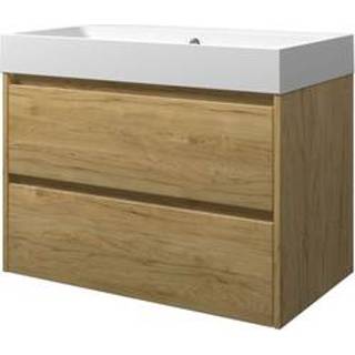👉 Badmeubelset wit MFC ideal oak Proline Loft - 80x46x62cm polystone wastafel 0 kraangaten symmetrisch oak/Mat 1816862 8718835068783