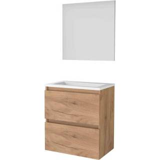 👉 Badmeubelset acryl MFC Whisky Oak Basic-Line Basic 39 - 60x39cm greeploos 2 lades wastafel 0 kraangaten Spiegel 1810262 8718835110949