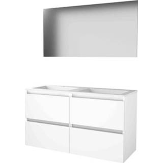 👉 Badmeubelset wit acryl MDF lak ice white Basic-Line Basic 46 - 120x46cm greeploos 4 lades wastafel 2 kraangaten Spiegel 1810408 8718835112400