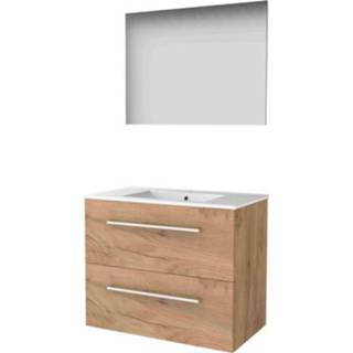 👉 Badmeubelset porseleinen MFC Whisky Oak Basic-Line Basic 46 - 80x46cm met grepen 2 lades wastafel 1 kraangat Spiegel 1810187 8718835110192