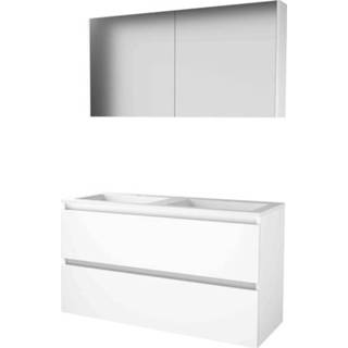 👉 Badmeubelset wit acryl MDF lak ice white Basic-Line Comfort 46 - 120x46cm greeploos 2 lades wastafel kraangaten Spiegelkast 1809176 8718835107994