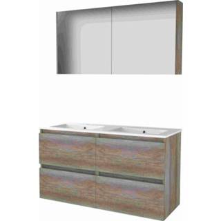 👉 Badmeubelset porseleinen MFC scotch oak Basic-Line Comfort 46 - 120x46cm greeploos 4 lades wastafel 2 kraangaten Spiegelkast 1810104 8718835109363