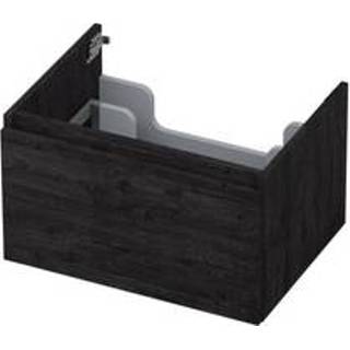 👉 Wastafelonderkast houten eiken MFC houtskool INK - 60x45x35cm 1 lade greeploos keerlijst 1257508 8718835045227