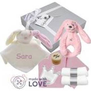 👉 Rammelaar baby's Babycadeaudoosje met en knuffeldoekje babyroze naam 6013744977945