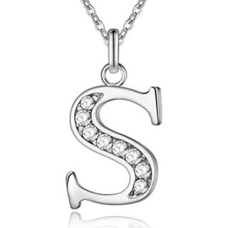 👉 Damesketting zilverkleurige metaallegering s zilver vrouwen Letter Dames Ketting met Zirkonia