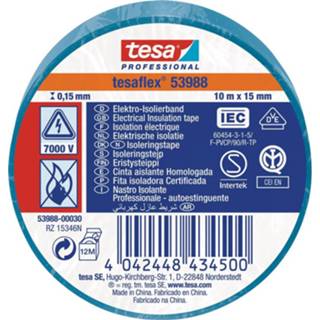 Isolatietape blauw PVC Tesa 15mm (10mtr) 4042448434500