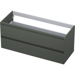 👉 Wastafelonderkast groen MDF lak betongroen mat INK - 120x45x52cm 2 lades greeploos 45 graden afwerking rondom beton 1240447 8718835076160