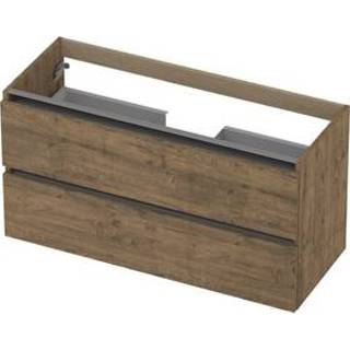 👉 Wastafelonderkast naturel eiken mat aluminium houtdecor INK - 100x40x52cm 2 lades greeploos keerlijst MFC 1107023 8718835005504